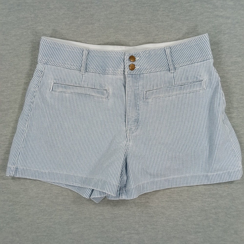 Draper James Blue White Pinstripe High Rise Shorts Women 12 Nautical Stretch